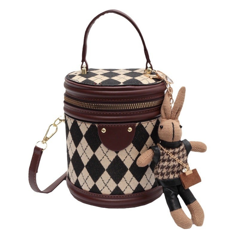 Fashion Retro All-Match Small Bag Women'S Fashion Trendy Crossbody Bag Textured Rhombic Portable Bucket Bag - Image 4