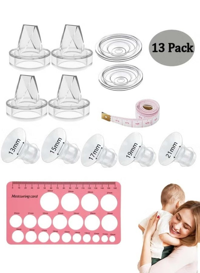 13 Pack Breast Milk Pump Flange Inserts,Breast Pump Inserts 13/15/17/19/21mm And Ruler,Compatible with Momcozy Wearable Breast Pump S12 Pro/S9 Pro/S12/S9,Include Silicone Diaphragm&Duckbill Valve - Image 1