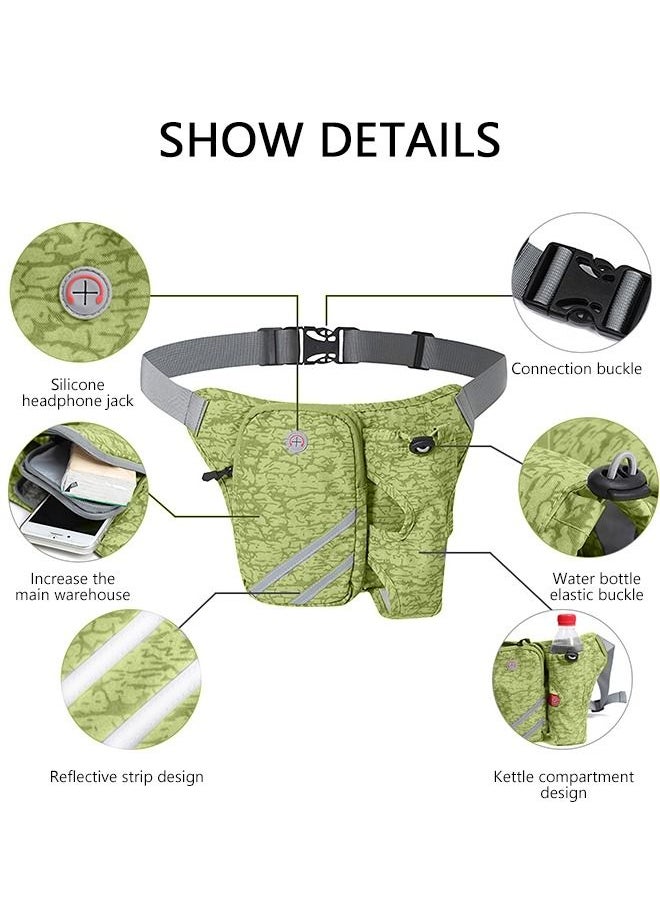 GROIC - Running Waist Belt Bag with Water Bottle Smart Phone Holder Elastic Strap for Fitness Jogging Hiking Travel - Green - Image 1