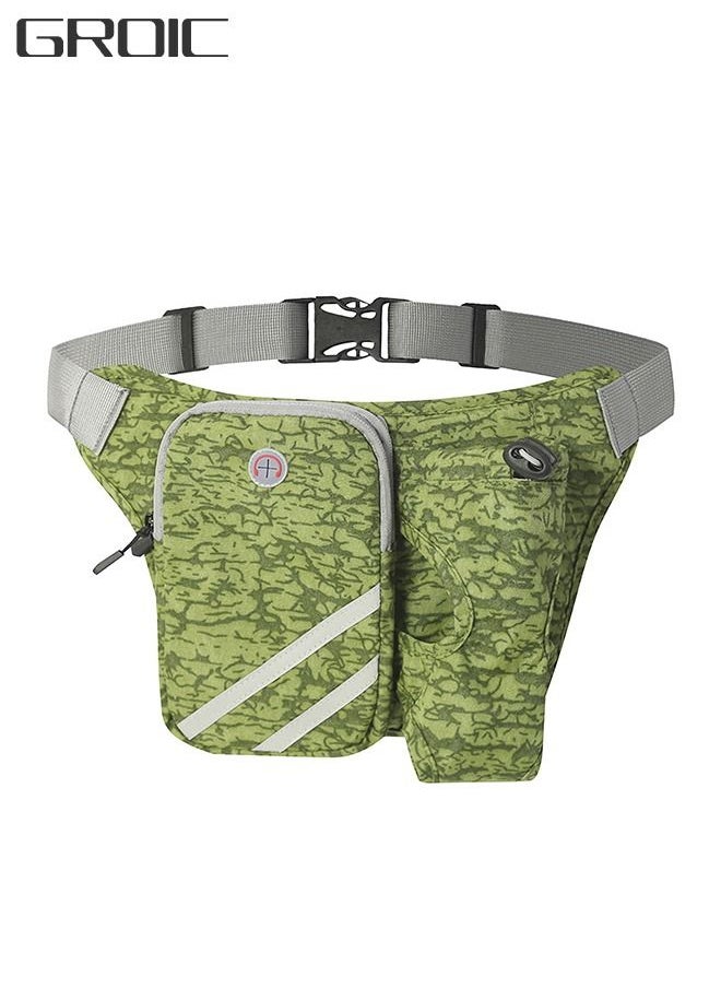 GROIC - Running Waist Belt Bag with Water Bottle Smart Phone Holder Elastic Strap for Fitness Jogging Hiking Travel - Green - Image 1