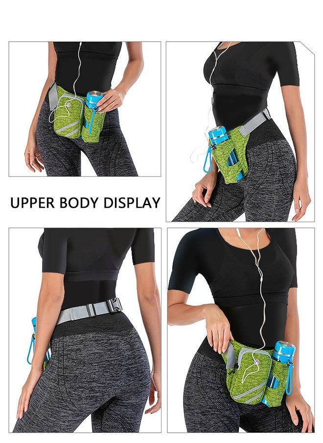 GROIC - Running Waist Belt Bag with Water Bottle Smart Phone Holder Elastic Strap for Fitness Jogging Hiking Travel - Green - Image 1