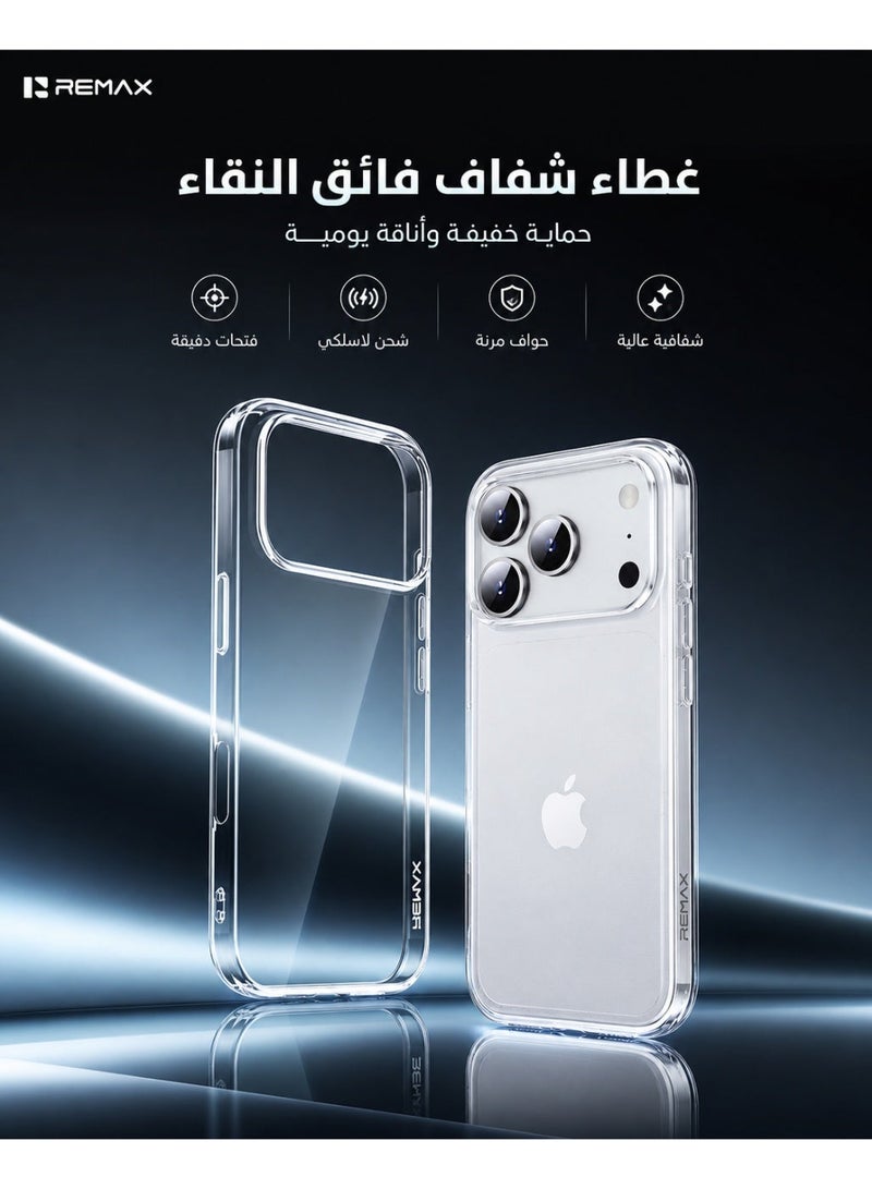 ريماكس غطاء شفاف لهاتف iPhone 17 Pro، حماية كاملة من مادة TPU المرنة، غطاء نحيف متوافق مع الشحن اللاسلكي مع الحفاظ على الإحساس الأصلي للهاتف - Image 4