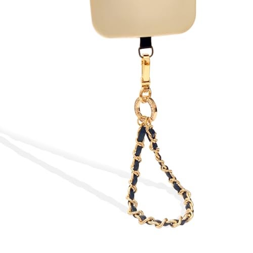 Nalefow Phone Wrist Strap with Metal Chain Phone Lanyard Wrist with 2 Tether Tabs Metal Leather Cellphone Charm Chain (Gold) - Image 2