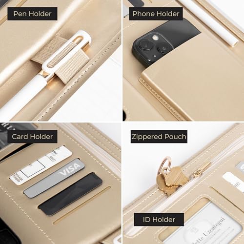 BLU MONACO Peach Beige Vegan Leather Portfolio Binder for Women - Professional Padfolio with Magnetic Closure & Gold Trim, Business Organizer Case - Image 4