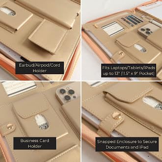 BLU MONACO Peach Beige Vegan Leather Portfolio Binder for Women - Professional Padfolio with Magnetic Closure & Gold Trim, Business Organizer Case - Image 3