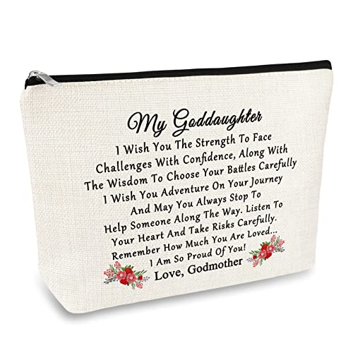 Mikela Goddaughter Gift from Godmother Cosmetic Bag Inspirational Gift for Goddaughter Confirmation Gift Christian Baptism Gift Makeup Bag Christmas Birthday Graduation Gift for Goddaughter Travel Pouch - Image 1
