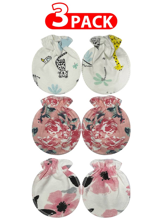 MARGOUN 3 Packs Newborn Baby Mittens Anti Scratch Baby Mittens No Scratch Mittens Baby Gloves for 0-6 Months Boys Girls Multicolour  - Image 1
