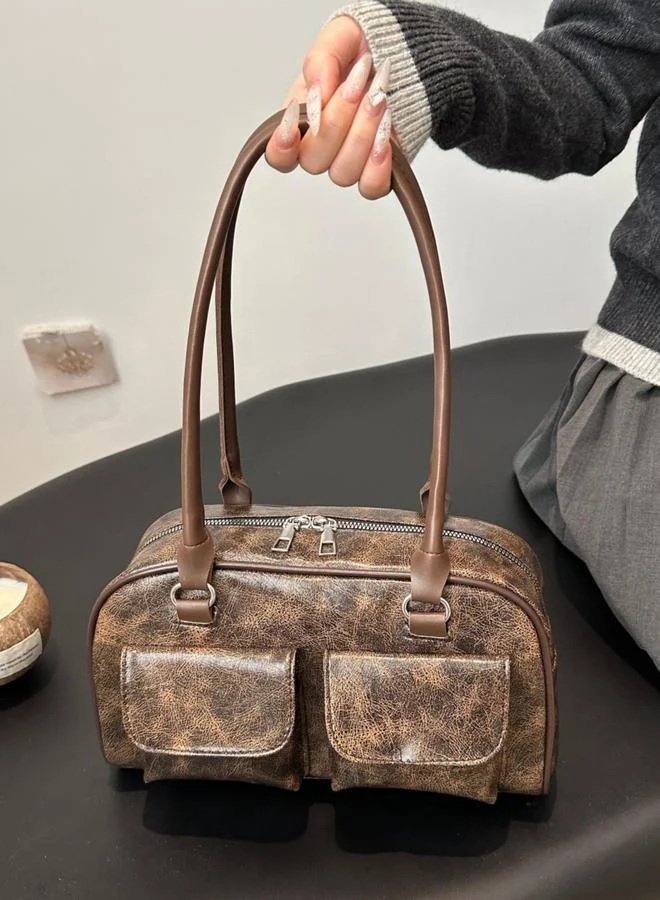 Take Two Brown Faux Leather Shoulder Bag
