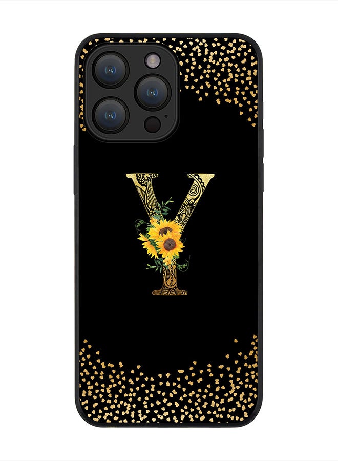 Stylizedd Cover for iPhone 15 Pro Max Case , Rugged Black Slim fit Phone Cases   -Custom Monogram Initial Letter Mandala Floral Pattern Alphabet-Y (Black) - Image 1