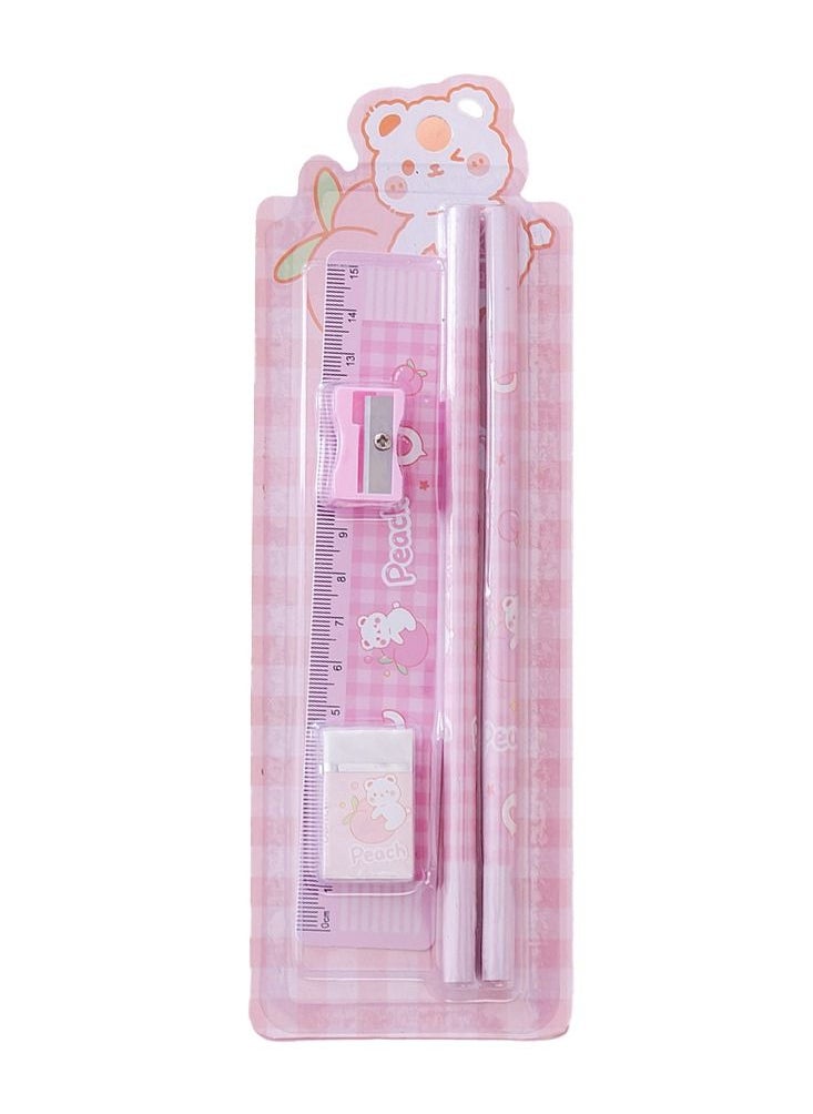 Stationery Set - Pack of 5
Includes: 2 Pencils + 1 Ruler + 1 Eraser + 1 Sharpener-Pink