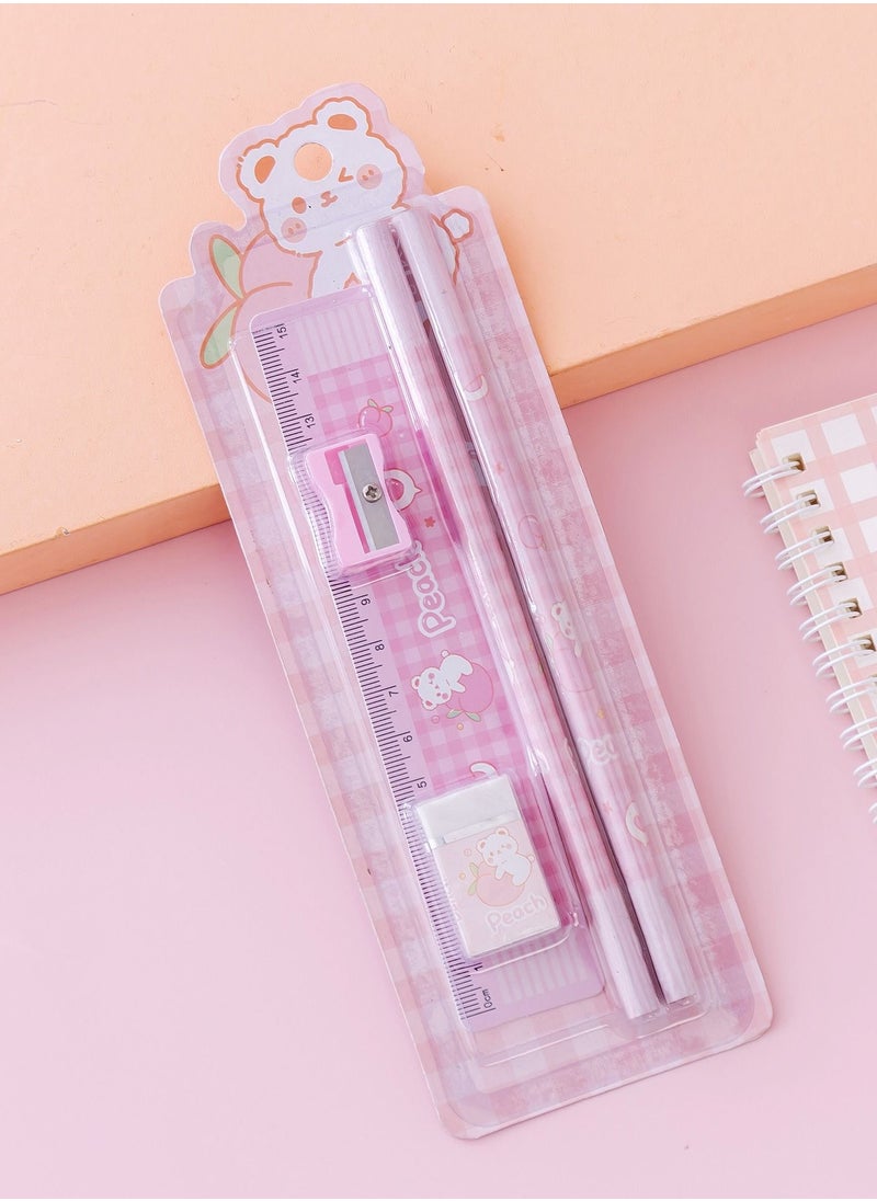 Stationery Set - Pack of 5
Includes: 2 Pencils + 1 Ruler + 1 Eraser + 1 Sharpener-Pink