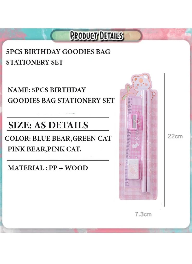 Stationery Set - Pack of 5
Includes: 2 Pencils + 1 Ruler + 1 Eraser + 1 Sharpener-Pink