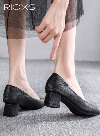 Women's Pointed Toe Heeled Pumps, 5cm Low Chunky Block Heel Pumps for Women, Soft PU Leather Slip-on Dress Shoes, Ladies Comfort Shoes for for Daily Wear, Classic Black Work Pumps, Low Heel Pumps for Business Office Causal Dress, Low Cut Wedding Pumps, Heeled Pumps for Travel Dating - view 4