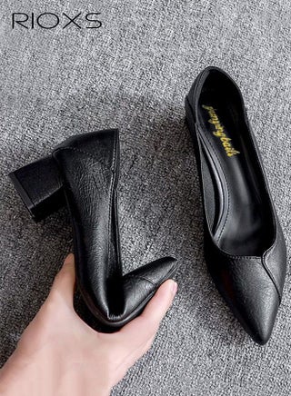 Women's Pointed Toe Heeled Pumps, 5cm Low Chunky Block Heel Pumps for Women, Soft PU Leather Slip-on Dress Shoes, Ladies Comfort Shoes for for Daily Wear, Classic Black Work Pumps, Low Heel Pumps for Business Office Causal Dress, Low Cut Wedding Pumps, Heeled Pumps for Travel Dating - view 2