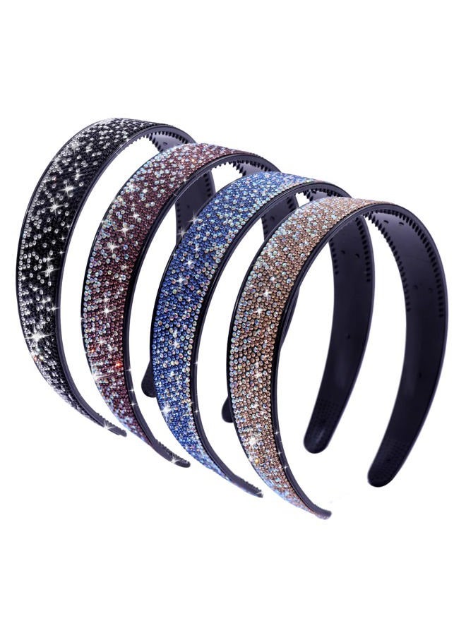Cutewing Rhinestone Headbands for Women Fashion Tie Dye Headband Sparkly Crystal Hairbands with Teeth Non Slip Hair Hoop Glitter Decorative Hair Accessories for Ladies Girls with 4PCS - Image 1