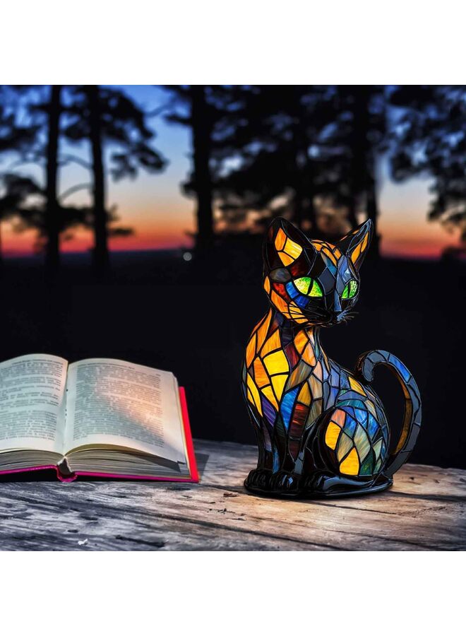 Cat Lamp Stained Glass, Retro Cat Stained Resin Tabletop Night Light - Cute Pet Themed LED Lamp, Animal Series, Gift for Cat Lovers  - Image 5