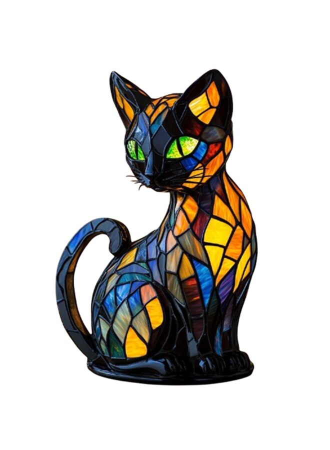 Cat Lamp Stained Glass, Retro Cat Stained Resin Tabletop Night Light - Cute Pet Themed LED Lamp, Animal Series, Gift for Cat Lovers  - Image 1