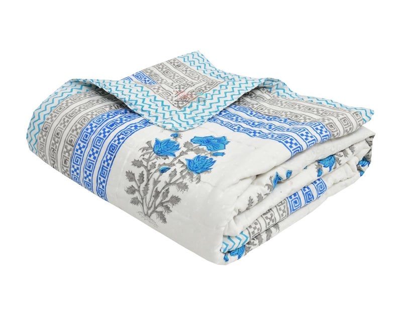 LOARSHY Hand Block Printed Pure Cotton Razai King Size Rajai/Quilts/Razzai - Blue (Size 90X108 INCHES) - Image 3