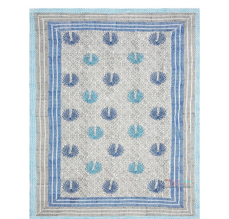 LOARSHY Hand Block Printed Pure Cotton Razai King Size Rajai/Quilts/Razzai - Blue (Size 90X108 INCHES) - Image 5