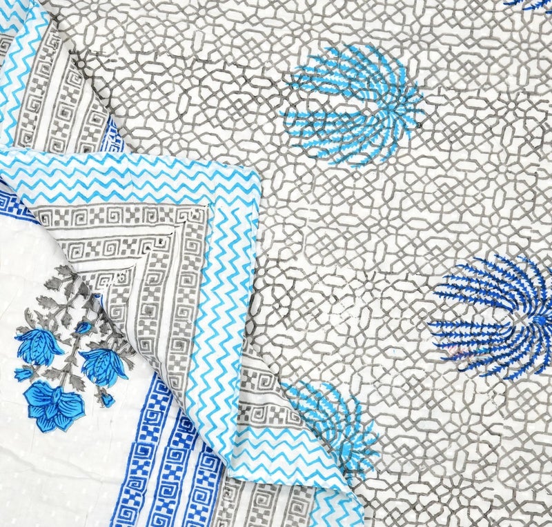 LOARSHY Hand Block Printed Pure Cotton Razai King Size Rajai/Quilts/Razzai - Blue (Size 90X108 INCHES) - Image 2