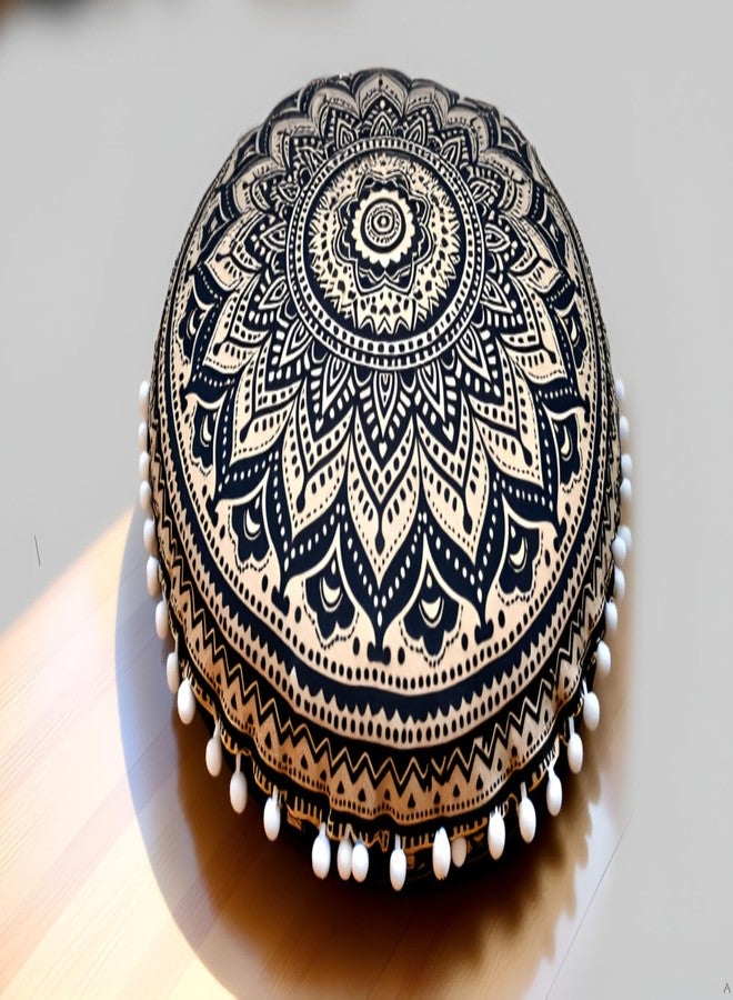 CRAFT KALA Boho Large Floor Pillow Pouf Cover Mandala Meditation Room Pillow Cover for Adults Round Bohemian Seating Pouf Cushion Cover for Kids Playroom 22" Black Gold Ombre - Image 1