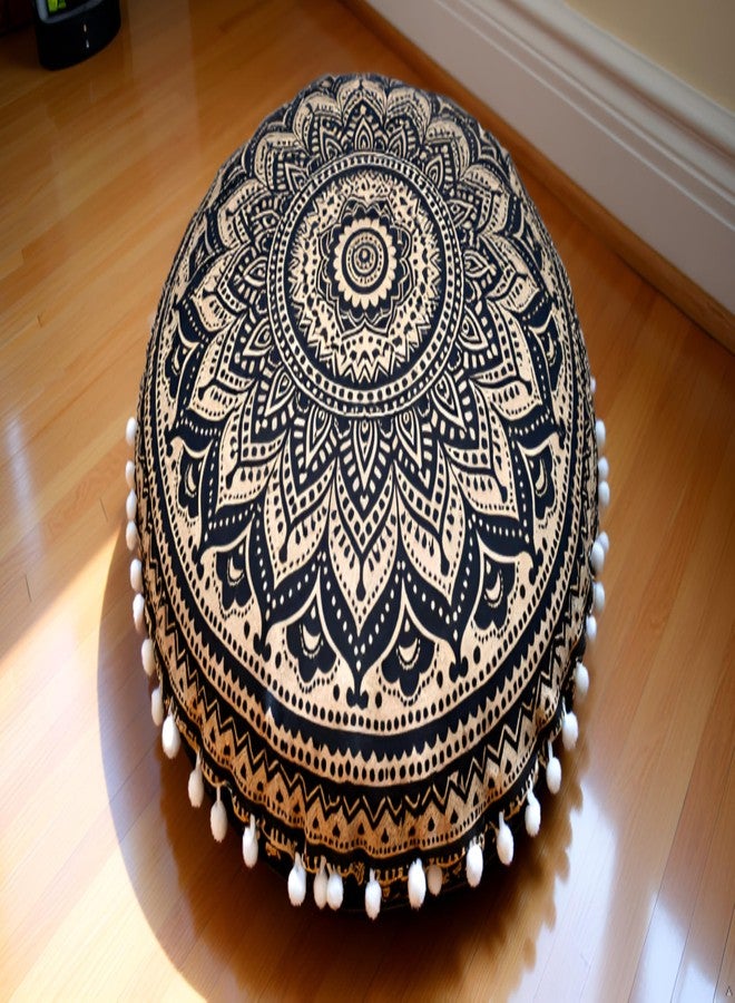 CRAFT KALA Boho Large Floor Pillow Pouf Cover Mandala Meditation Room Pillow Cover for Adults Round Bohemian Seating Pouf Cushion Cover for Kids Playroom 22" Black Gold Ombre - Image 2