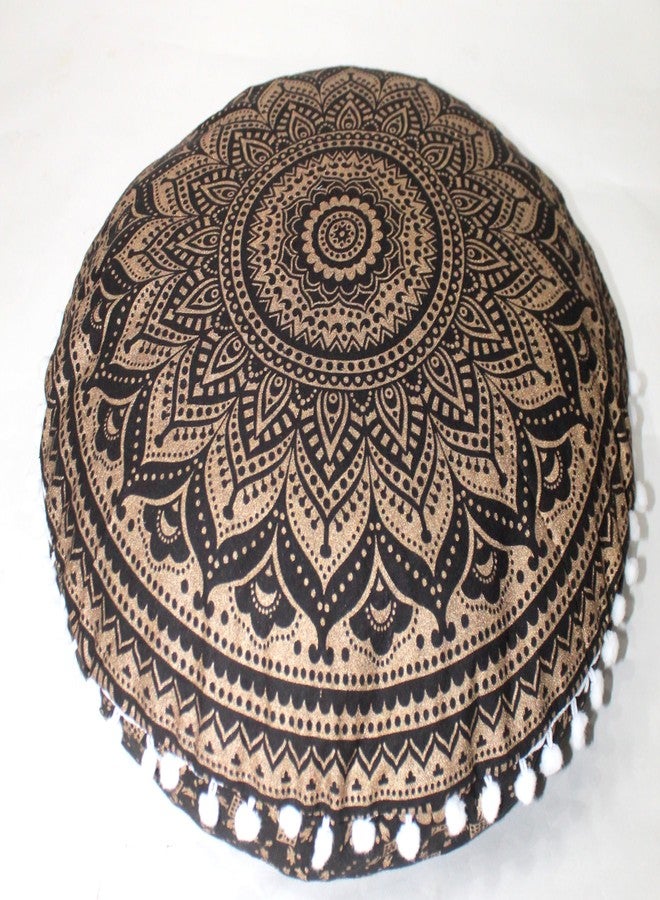 CRAFT KALA Boho Large Floor Pillow Pouf Cover Mandala Meditation Room Pillow Cover for Adults Round Bohemian Seating Pouf Cushion Cover for Kids Playroom 22" Black Gold Ombre - Image 4