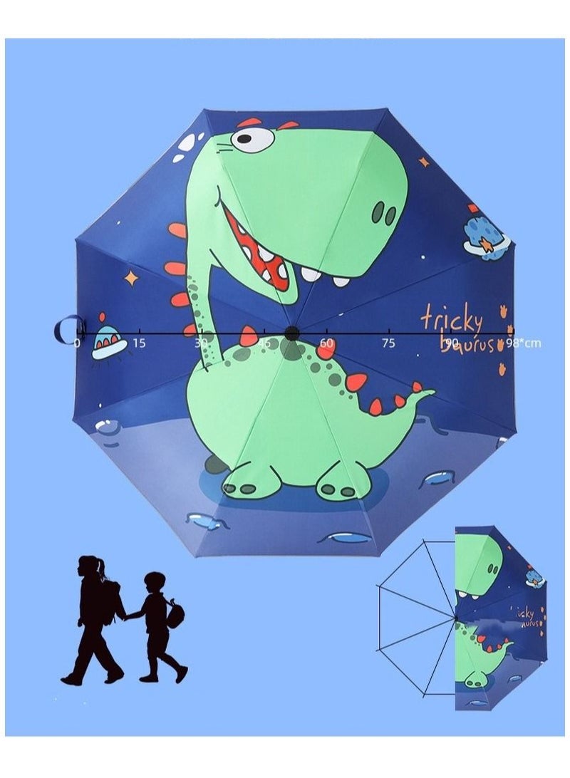 DUNISO Kids Dinosaur Print Folding Umbrella Automatic Open Cartoon Travel Umbrella Waterproof and UV-Resistant Compact Windproof Umbrella for Girls and Boy - Image 3