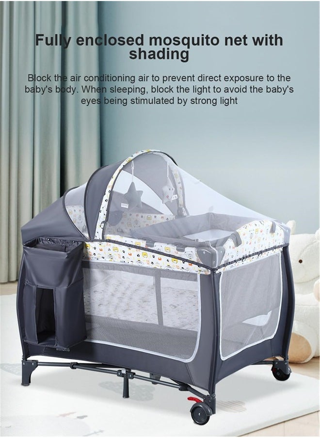 Beauenty - Baby Bassinet Bedside Crib With Diaper Table,Portable Travel Crib Playpen For Newborn Toddlers With Wheels - Image 1