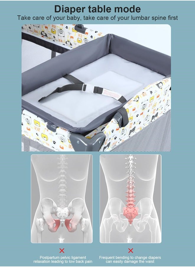 Beauenty - Baby Bassinet Bedside Crib With Diaper Table,Portable Travel Crib Playpen For Newborn Toddlers With Wheels - Image 1