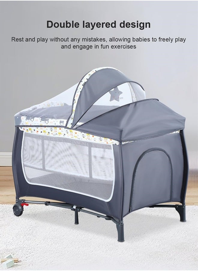 Beauenty - Baby Bassinet Bedside Crib With Diaper Table,Portable Travel Crib Playpen For Newborn Toddlers With Wheels - Image 1