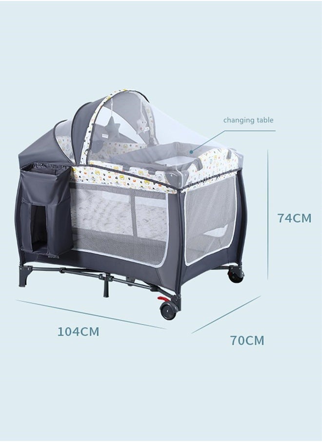 Beauenty - Baby Bassinet Bedside Crib With Diaper Table,Portable Travel Crib Playpen For Newborn Toddlers With Wheels - Image 1