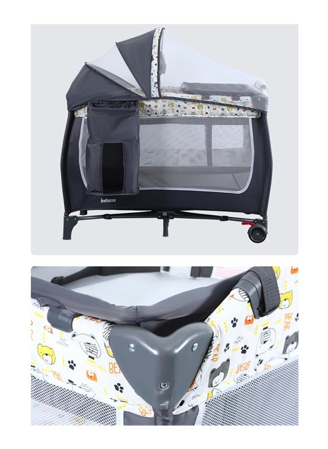 Beauenty - Baby Bassinet Bedside Crib With Diaper Table,Portable Travel Crib Playpen For Newborn Toddlers With Wheels - Image 1