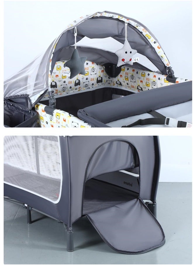 Beauenty - Baby Bassinet Bedside Crib With Diaper Table,Portable Travel Crib Playpen For Newborn Toddlers With Wheels - Image 1