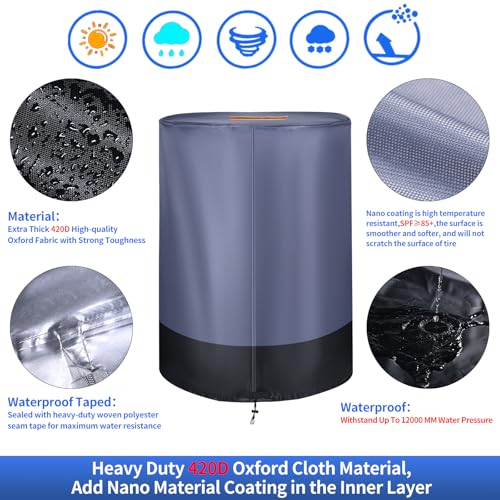 GRABADO Tire Cover Waterproof Outdoor Indoor，Durable 420D Tire Covers for Storage,Universal Tyre Dust Protective Cover with Waterproof Zipper,Bottom Drawstring and Air Vent (Grey & Black) - Image 4