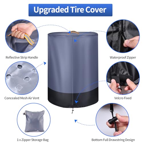 GRABADO Tire Cover Waterproof Outdoor Indoor，Durable 420D Tire Covers for Storage,Universal Tyre Dust Protective Cover with Waterproof Zipper,Bottom Drawstring and Air Vent (Grey & Black) - Image 5