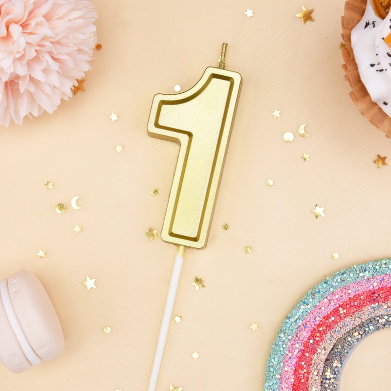 PHD CAKE PHD Luxe Gold 2.76 Inch 1 Number Birthday Candles, Gold Cake Candles, Party Celebration - Image 2