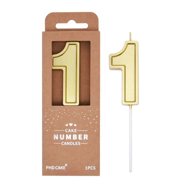 PHD CAKE PHD Luxe Gold 2.76 Inch 1 Number Birthday Candles, Gold Cake Candles, Party Celebration - Image 1