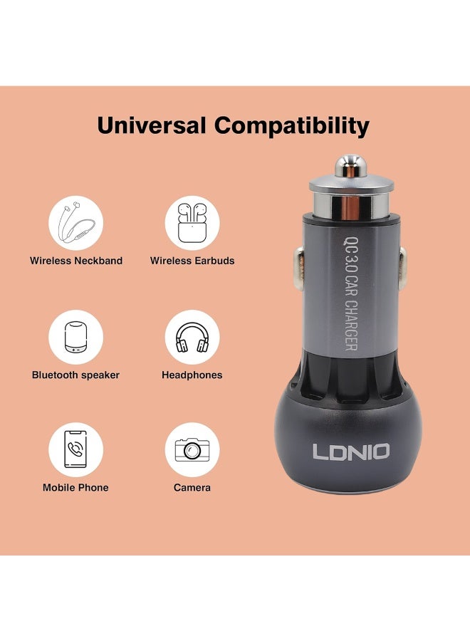 LDNIO 36W Dual USB QC3.0 Metal Car Charger, Fast Charging Adapter for 12V/24V Vehicles, Smart Output Recognition, Over-Voltage, Over-Temperature & Short-Circuit Protection, Compatible with Mobile Phones, Tablets, Earbuds, Cameras & More - Image 4