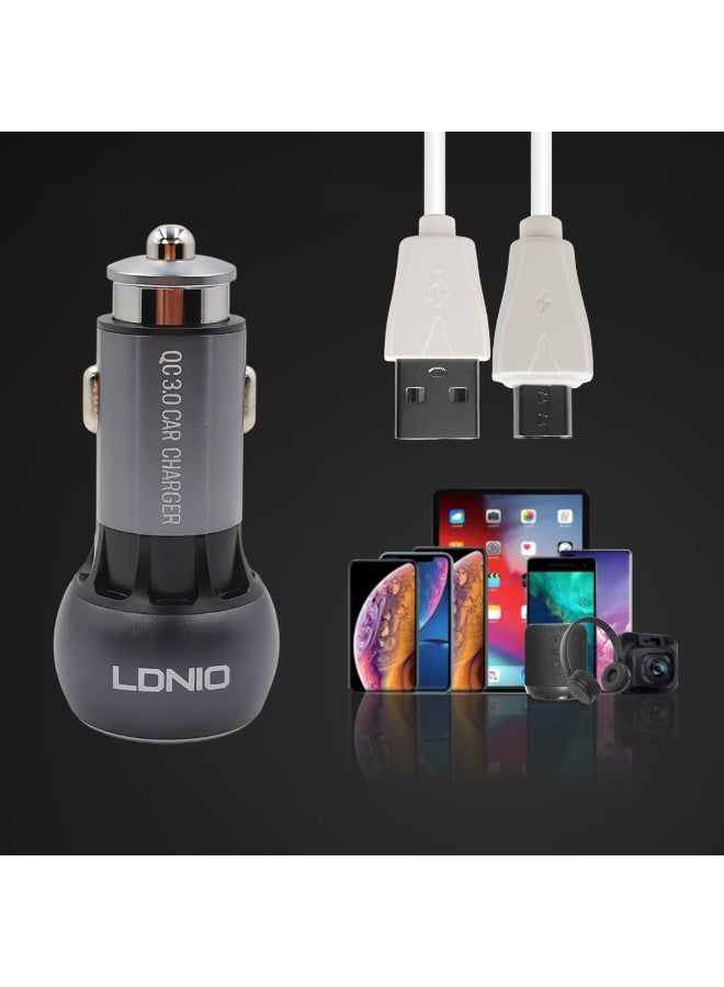 LDNIO 36W Dual USB QC3.0 Metal Car Charger, Fast Charging Adapter for 12V/24V Vehicles, Smart Output Recognition, Over-Voltage, Over-Temperature & Short-Circuit Protection, Compatible with Mobile Phones, Tablets, Earbuds, Cameras & More - Image 3