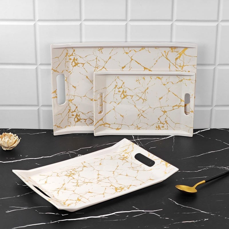 UPC PREMIUM HOUSEWARE U.P.C Serving Tray Set- Handcrafted & Hand-Painted for Kitchen/Table & Home Decor/Dinning/Gifts/Restaurants/Living Room/Coffee Table (Set of 3 Trays) (VIL062) - Image 1