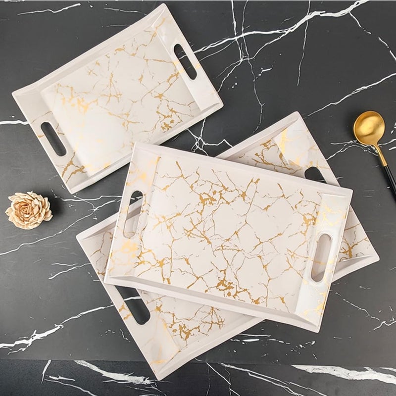 UPC PREMIUM HOUSEWARE U.P.C Serving Tray Set- Handcrafted & Hand-Painted for Kitchen/Table & Home Decor/Dinning/Gifts/Restaurants/Living Room/Coffee Table (Set of 3 Trays) (VIL062) - Image 2