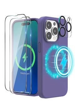 (4 in 1 iPhone 14 Pro MAX Case (6.7 inch 2022), Compatible with MagSafe, with 2 Screen Protector + 1 Camera Protector, Silicone Case for iPhone 14 Pro MAX (Purple)