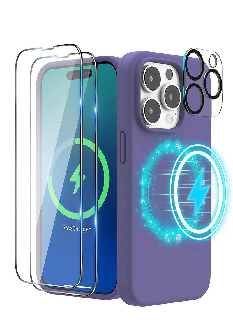 Generic (4 in 1 iPhone 14 Pro MAX Case (6.7 inch 2022), Compatible with MagSafe, with 2 Screen Protector + 1 Camera Protector, Silicone Case for iPhone 14 Pro MAX (Purple)  - Image 1