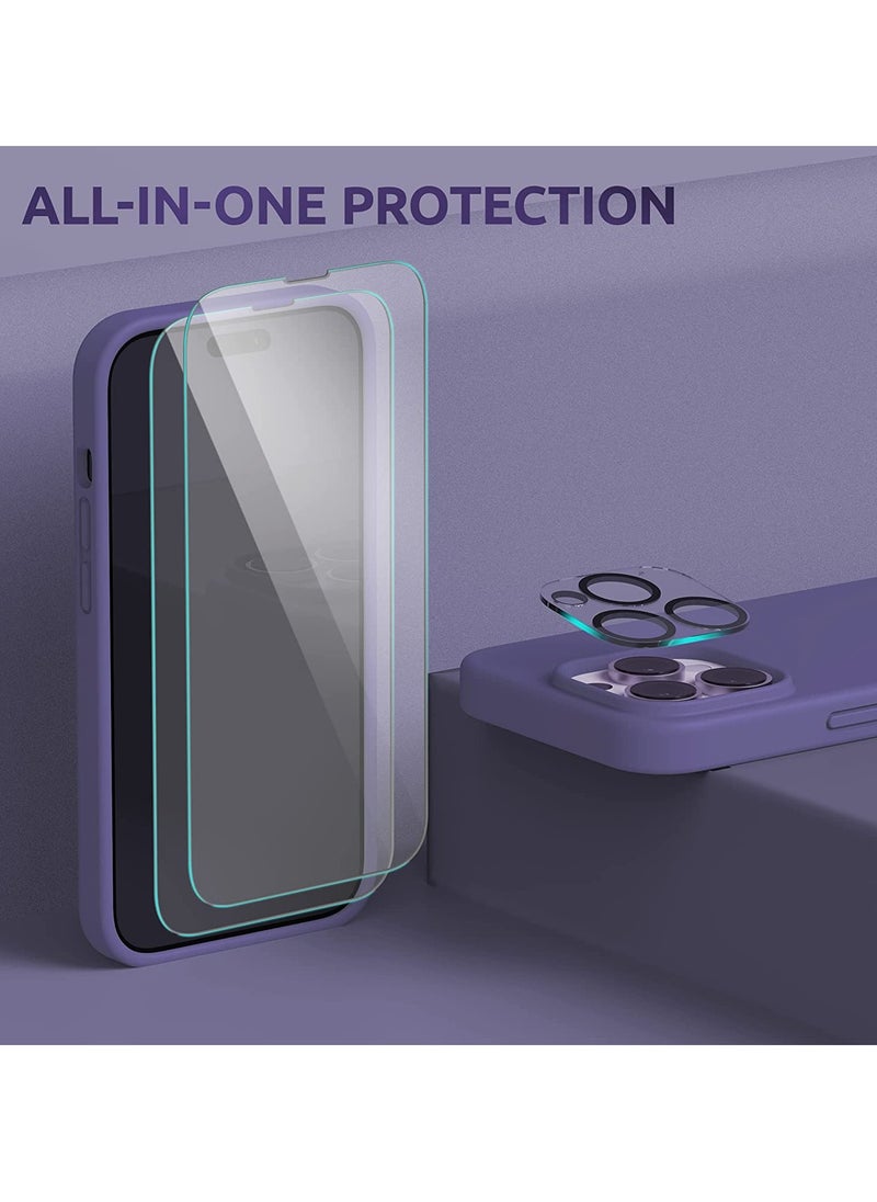 Generic - (4 in 1 iPhone 14 Pro MAX Case (6.7 inch 2022), Compatible with MagSafe, with 2 Screen Protector + 1 Camera Protector, Silicone Case for iPhone 14 Pro MAX (Purple) - Image 1