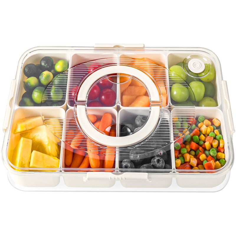 LUXEAR Divided Serving Tray with Lid and Handle Snack Box Charcuterie Container Dishwasher Safe 8 Compartment Snack Platters Portable Clear Organizer for Fruits, Candy, Snacks, Picnic, Party&Travel - Image 1