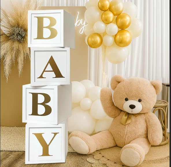 QIFU Baby Shower Decorations Baby Balloon Boxes Blocks with 30 Letters for DIY Boy Girl 1st Birthday, Teddy Bear Baby Shower, Bridal Shower, Gender Reveal Party Decoration - Image 1