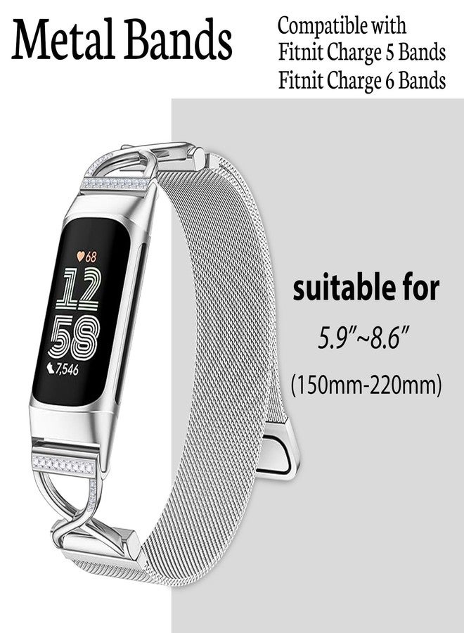 Hopply X-Shape Band Compatible with Fitbit Charge 6/Charge 5 Bands for Wmen Men, Stainless Steel Metal Mesh Milanese Loop Adjustable Strap Replacement for Fitbit Charge 6/Charge 5 (Silver) - Image 2
