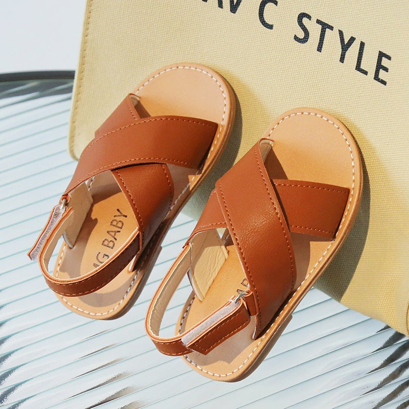 Childrens Fashion Sandals 2024 Summer Magic Tape Brown
