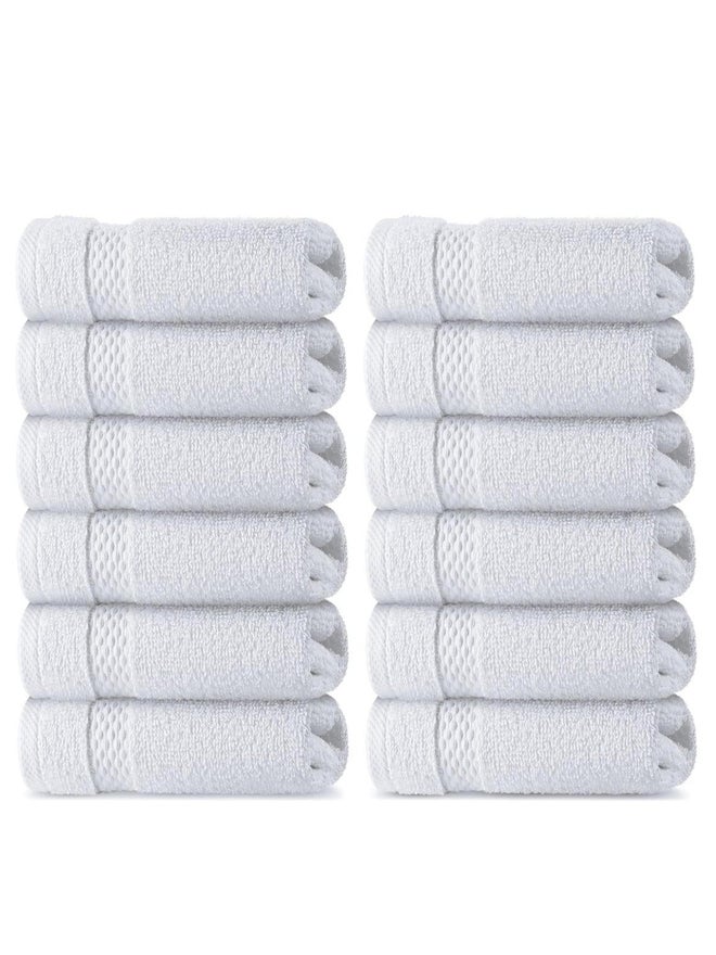 1CHASE Pack of 12 - Luxury Cotton Face Towel, White 33x33cm - Image 1